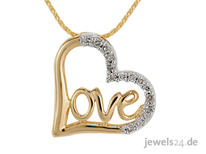 Valentinstag Halsschmuck Kette mit LOVE Anhänger Collier Diamanten Gold gün