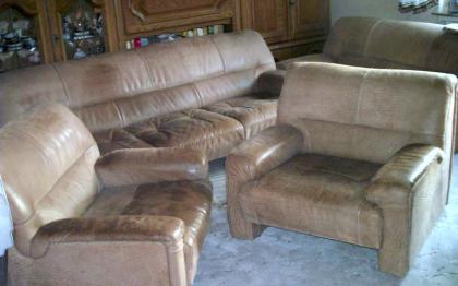 Couchgarnitur 4teilig braun genarbtes Leder.