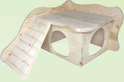 Geräumiges Holzhaus mit Treppe für Meerschweinchen Kleintiere
