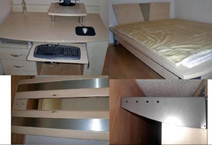 Modernes Jugendzimmer mit Bett Schrank Computertisch Vitrine in Ahorn - Silbe