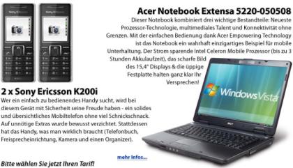 Komplettpreis ab 0 00 Euro Bundle Acer Notebook Vista