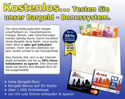 Kostenlos. Testen Sie unser Bargeld-Bonussystem