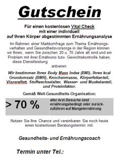 Gutschein für eine Vitalanalyse für den Badeurlaub