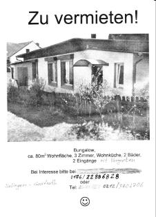 Bungalow Einfamilienhaus mit Vorgarten schnäppchen ab sofort zu vermieten.
