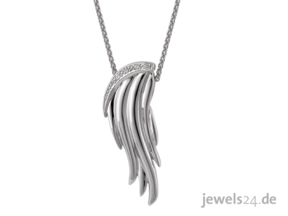 Diamantcollier Kette mit Engelsflügel Anhänger Diamanten und Weissgold günstig