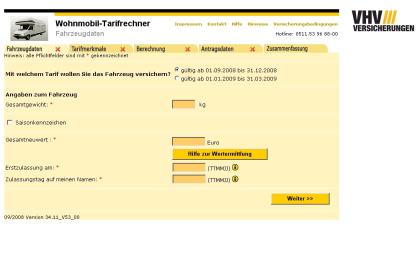 Wohnmobil-Tarifrechner VHV Versicherungen