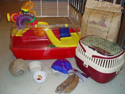 Bunter Hamsterkäfig L50/ B31/ H26 Röhren viel Zubehör Transportbox