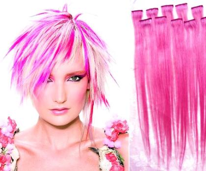 17 EUR 5 CLip In Strähnen Haarverlängerung PINK LILA GRÜN BLAU ROT