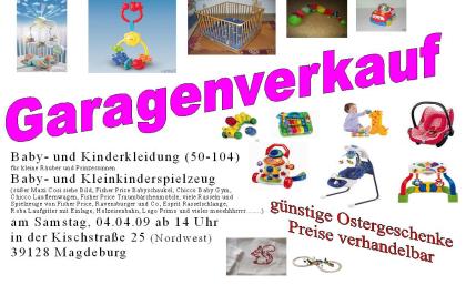 Garagenverkauf - Babybörse am 04. 04. 2022 ab 14 Uhr in Magdeburg