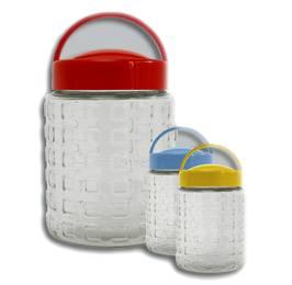 Gläser mit Plastikdrehdeckel und Henkel