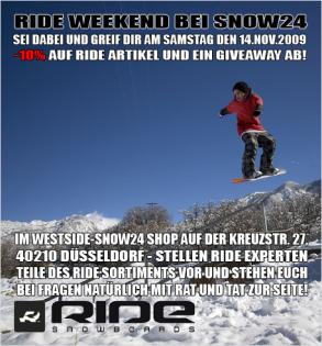 RIDE SNOWBOARD WEEKEND BEI WWW. SNOW24. DE IN DÜSSELDORF