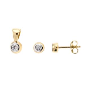 Schmuck-Set Ohrstecker Anhänger Gelbgold 375 mit Swarovski Kristallen