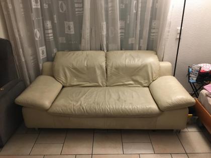 W. Schillig Echtleder Zweisitzer-Sofa Cremeweiß verstellbare Lehnen