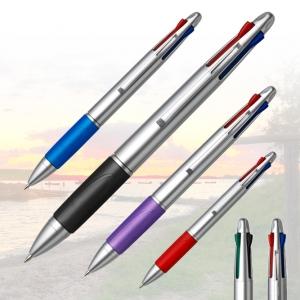 24 Kugelschreiber 4 Farben Vierfarbig Silber-Design