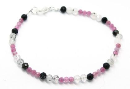Facettiertes Armband Turmalinquarz und Pink Turmalin ca. 17 cm