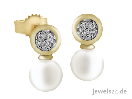 Diamantschmuck Ohrschmuck Ohrringe Diamanten Süsswaser Zuchtperlen Gold gün
