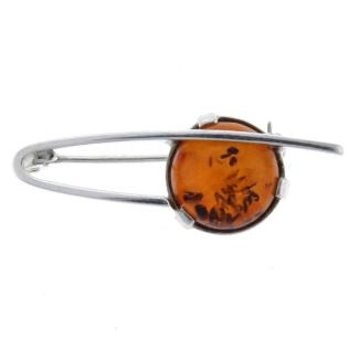 Brosche mit Bernstein-Kugel cognac Silber 925