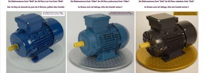 Elektromotor Weiß / Elektromotor Silber / Elektromotor Gold die 3 Serien von AQ Pluss Motoren