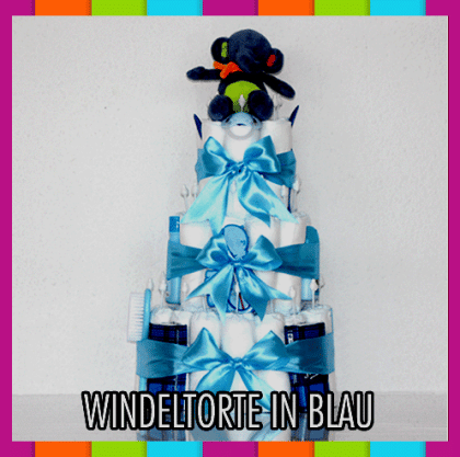 Windeltorte XXL in rosa blau grün und gelb zur Taufe oder Geburt