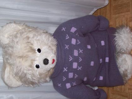Gr. 67 cm Teddy weich weiß mit echtem Pullover