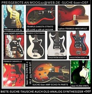 1960er E Guitar Sammlung Höfner Framus Hagström Klira Hopf Welson VoxAD30VT-Amp Röhrenecho Amp. suc