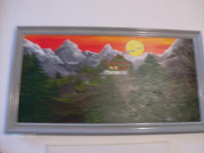 Ölgemälde landschaft sonne farbe natur berge haus