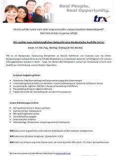 BERLIN - Studentische Aushilfe m/w - Business Analyse