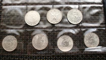 5 DM Gebrauchsmünzen Silber Jahrgang 51-74