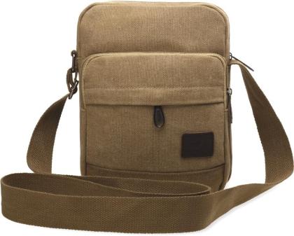 Herren-Leinen-Tasche sportliche Schultertasche breiter Tragegurt braun