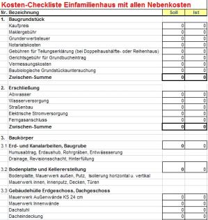 Baukosten-Checkliste für Neubau Einfamilienhaus