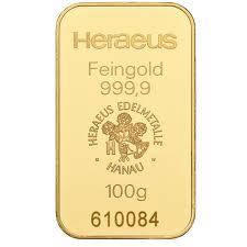 100g Gramm Goldbarren von Heraeus Zertifikat 999 9/1000 Gold Heraeus