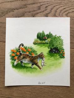 Original kleines Bild Katzen handgemalt