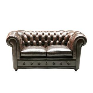Klassisches Design Sofa im Oxford-Stil 2-Sitzer echtes Leder.