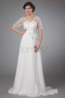 Chiffon V-Ausschnitt Spitze A Linie-dameo. de