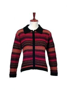 Damen Strickjacke rot gestreift Alpakawolle