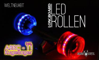 Weltneuheit LED Longboard / Skateboard Rollen v. Streetdevil Super Optik Wheels
