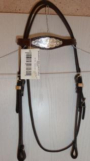 Pullmann Westernkopfstück Leder HERI mit ovaler Silberplatte d-br