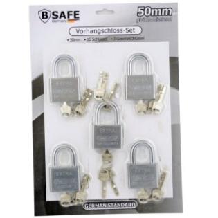 Vorhängeschloss 50mm 5-er Set mit 15 3 Schlüsseln gleichschließend