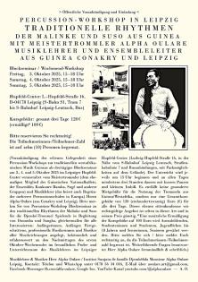 Percussion-Workshop in Leipzig am 3. 4. 5. Oktober 2025 zu Traditionellen Rhythmen der Malinke und
