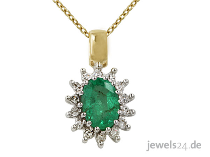 Diamantcollier Kette mit Anhänger Smaragd Edelstein Diamanten und Gold günsti