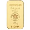 100g Gramm Goldbarren von Heraeus Zertifikat 999 9/1000 Gold Heraeus